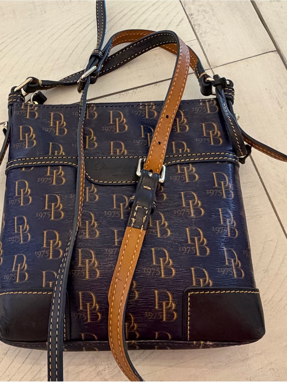 Dooney & Bourke Midnight Blue Crossbody with Brown Leather Trim